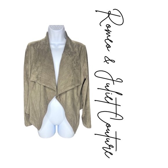 Romeo & Juliet Couture Taupe Drape Cropped Faux Suede Jacket Womens Size L EUC! - Picture 1 of 10
